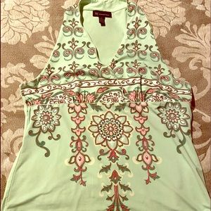 INC Mint Green embroidered halter top